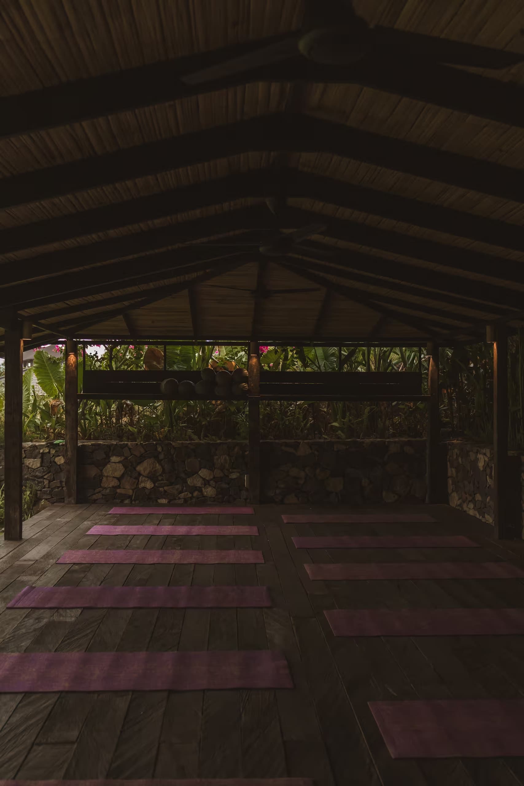 Spacious indoor yoga studio with natural lighting