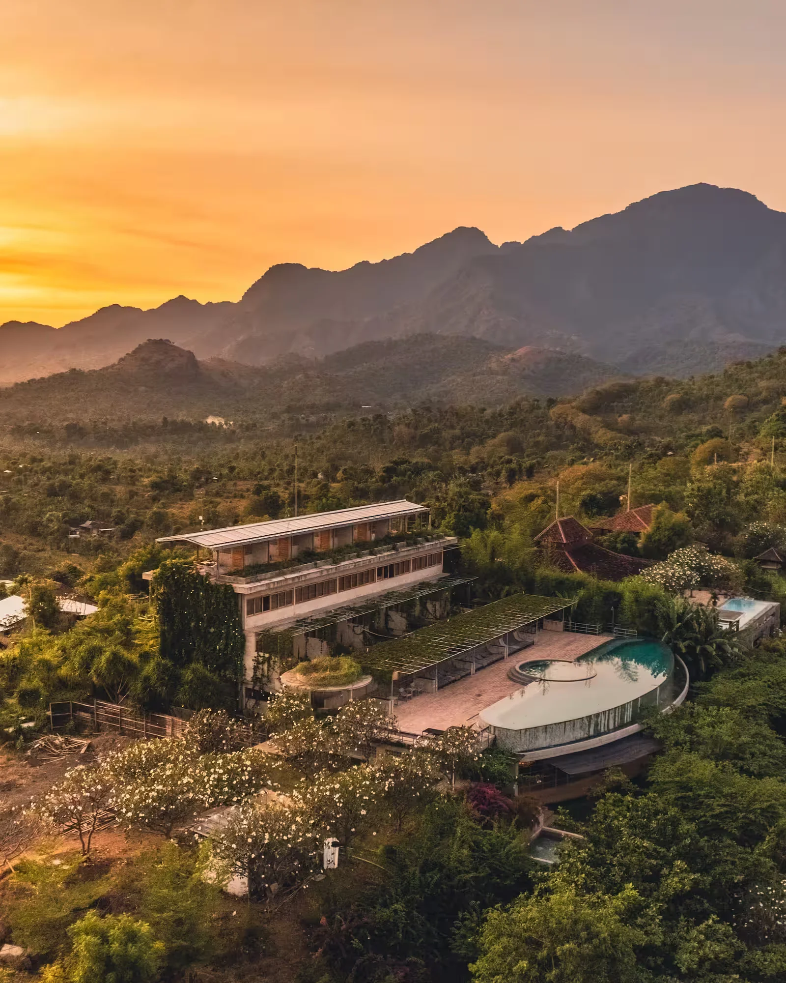 Madya pool area during spectacular sunset hours