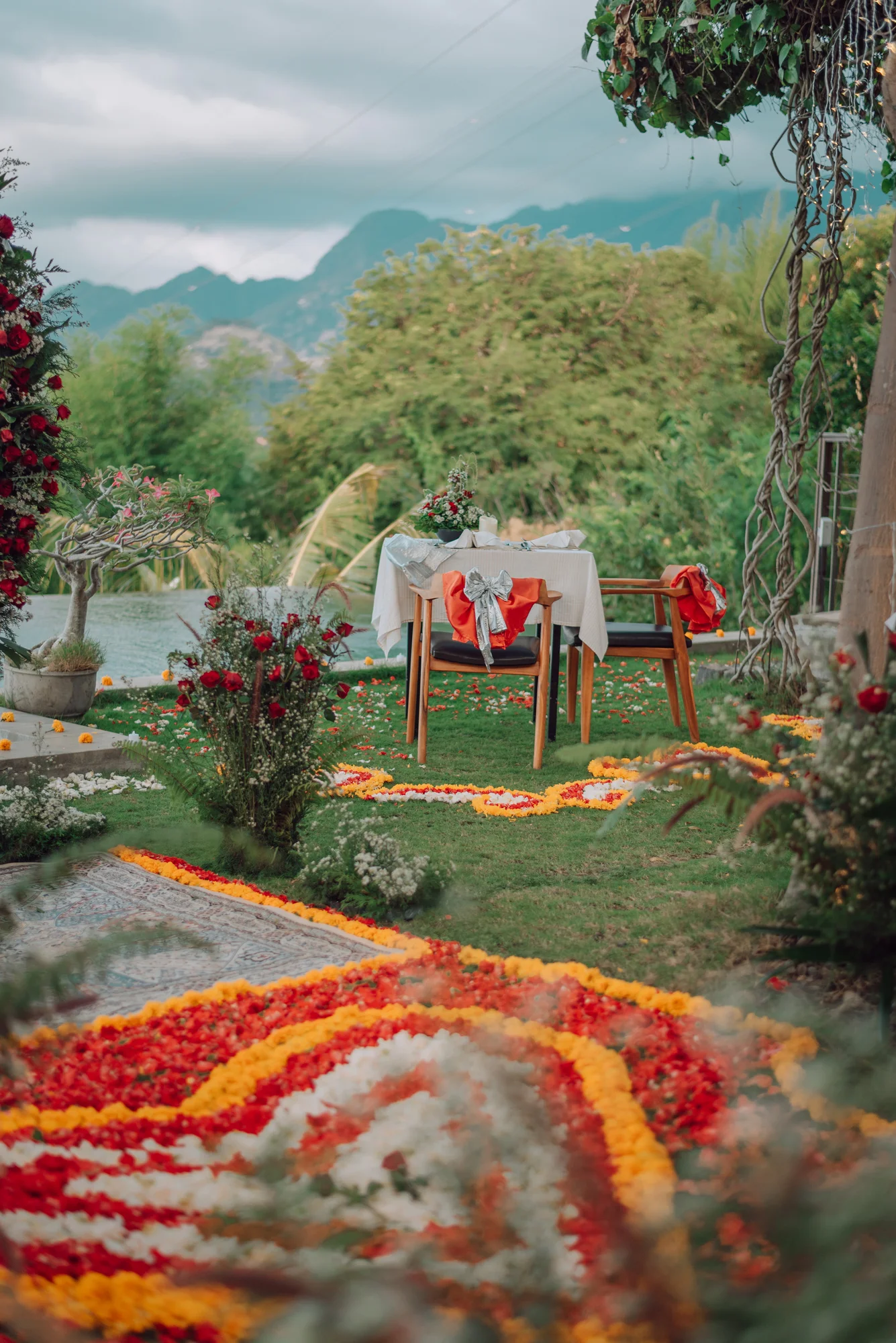 Romantic proposal setup at Bidadari villa