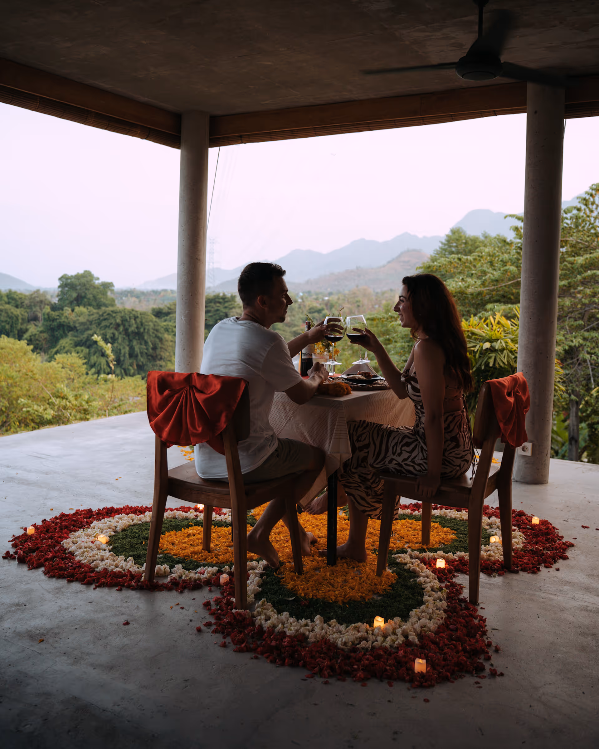Romantic private villa dinner setup