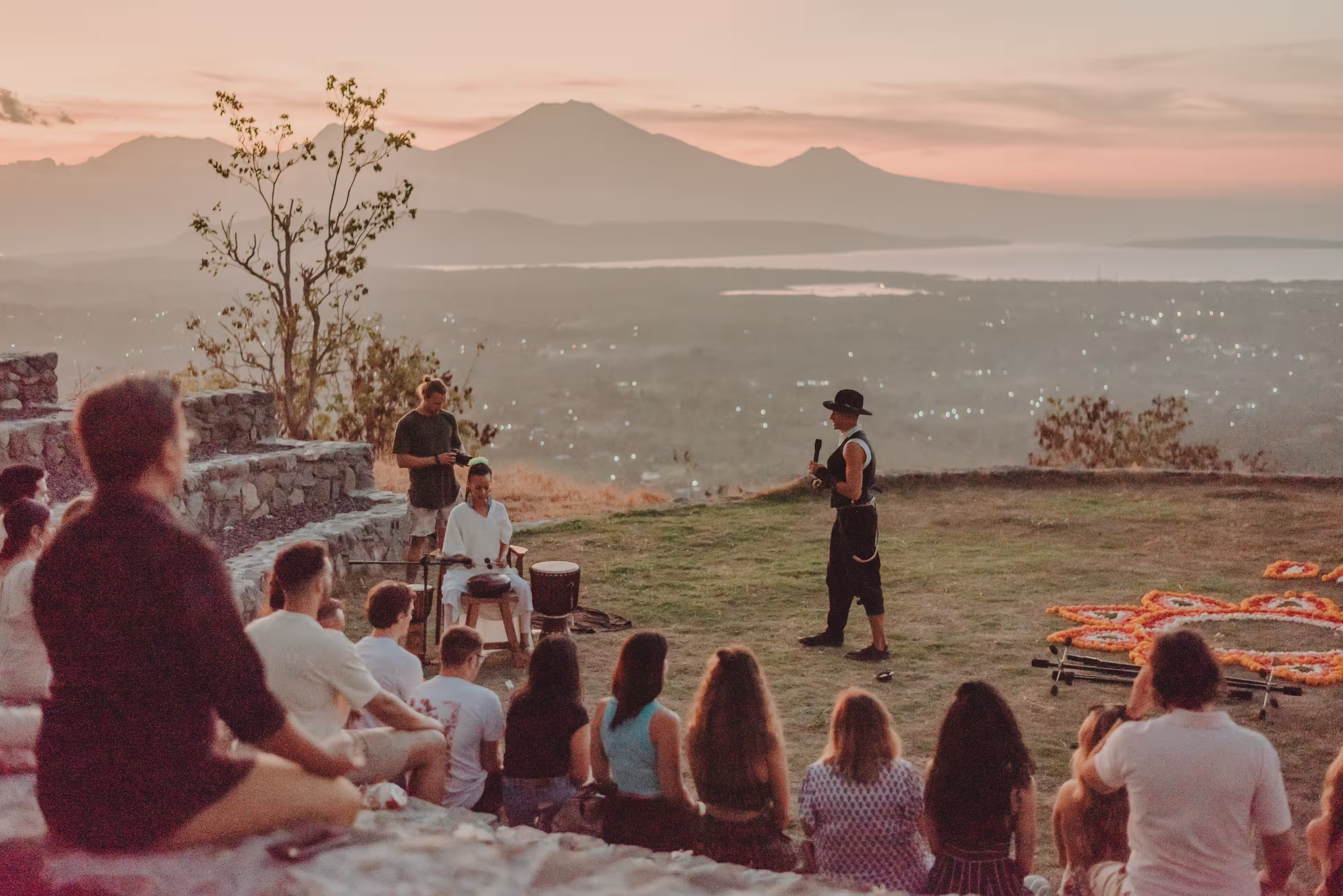 Romantic private dinner setup with panoramic mountain and sea views